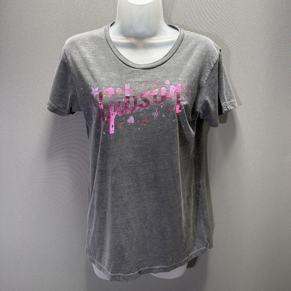 Gibson Pure T-Shirt Gray Hot Pink Junior Size Large New Without Tags Vintage